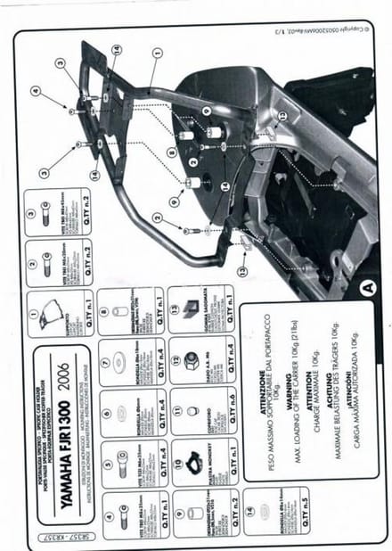 Set topkofferdrager SR357 MONOKEY GIVI voor motor Yamaha 1300 FJR Nieuw