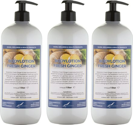 Bodylotion Fresh Ginger 1 Liter - met gratis pomp - set van 3 stuks