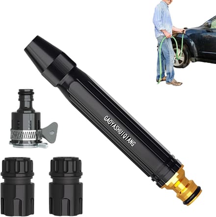 Slangmondstuk Hogedruk - Verstelbare Sproeier - Auto Wassen - Lekvrije Aansluiting - 16 cm Lengte - Zwart