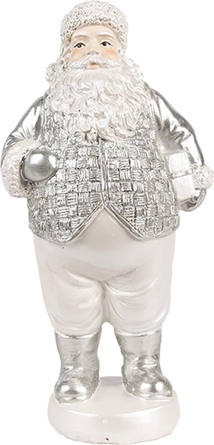 Clayre & Eef Kerstdecoratie Beeld Kerstman 16 cm Zilverkleurig Polyresin