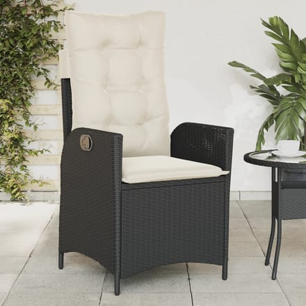 vidaXL - Tuinstoel - verstelbaar - met - kussens - poly - rattan - zwart