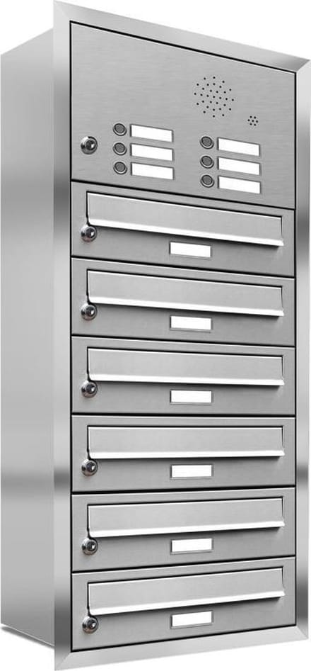 Inbouw met intercom 6 adressen(rand)_Brievenbus met intercompaneel inbouw_6_adressen__RVS
