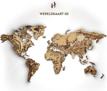 Hoentjen Creatie, Houten wereldkaart - 3D berken