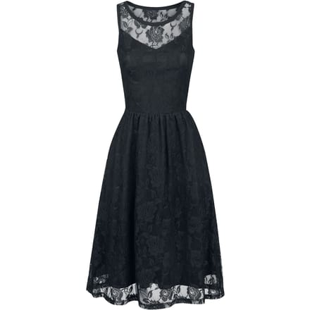 Gothicana Zwarte mouwloze kanten jurk met bloempatroon en elastische tailleelastiek - Dames - M