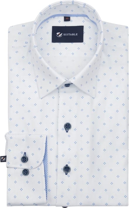 Suitable Overhemd Oxford Print Wit - Maat 42 - Heren - Overhemden Formeel