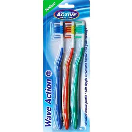 Active Oral Care Wave Action Toothbrushes Medium 3 st