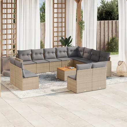 vidaXL - 13-delige - Loungeset - met - kussens - poly - rattan - beige