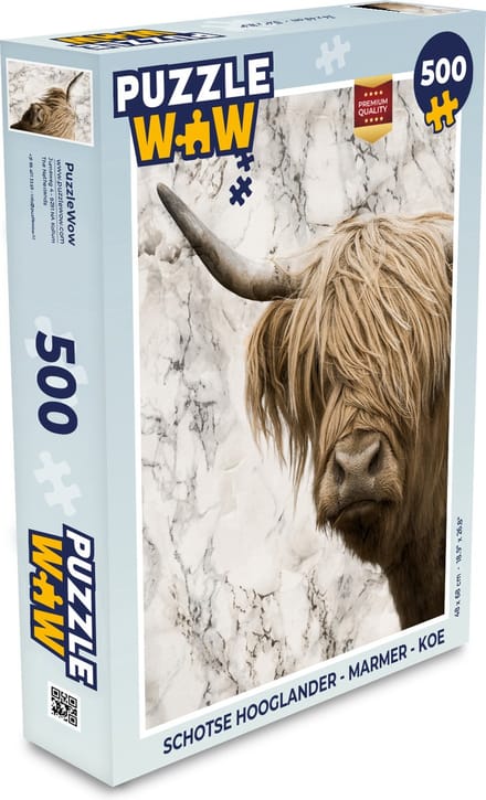 Puzzel Schotse hooglander - Marmer print - Koe - Legpuzzel - Puzzel 500 stukjes