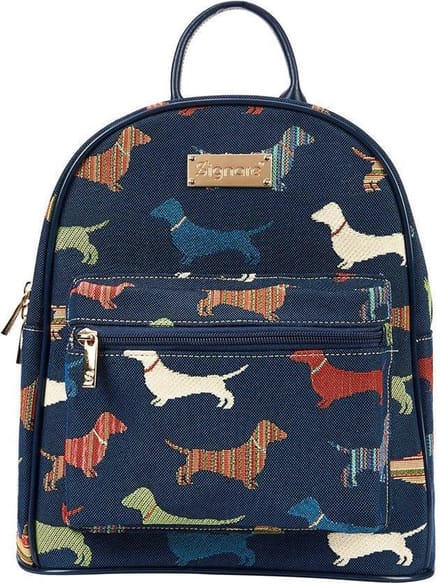 Daypack - rugtas - Rugzak - Gobelinstof - Dachshund - Teckel - Hond - Blauw
