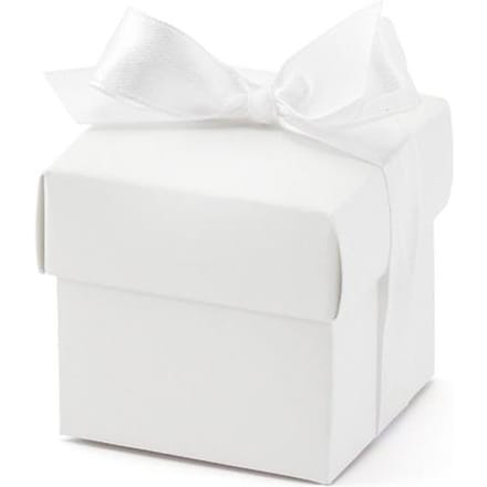 PARTYDECO - 10 witte kartonnen doosjes met lint 5,2 x 5,2 cm voor bruiloft