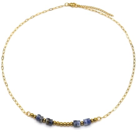 Ketting met Steentjes - RVS - Lengte 39-44 cm - Goudkleurig en Blauw