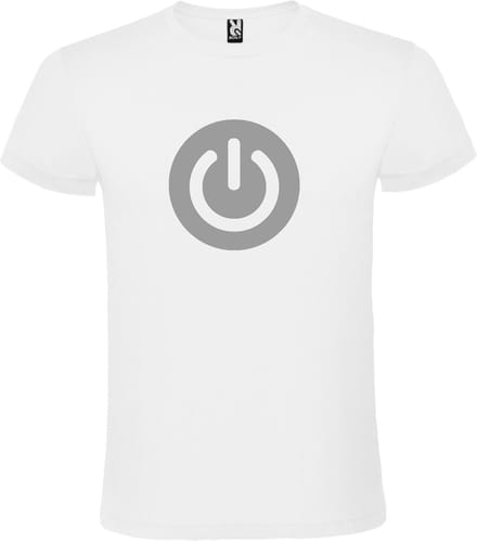 Wit T-shirt ‘Power Button’ Zilver Maat M