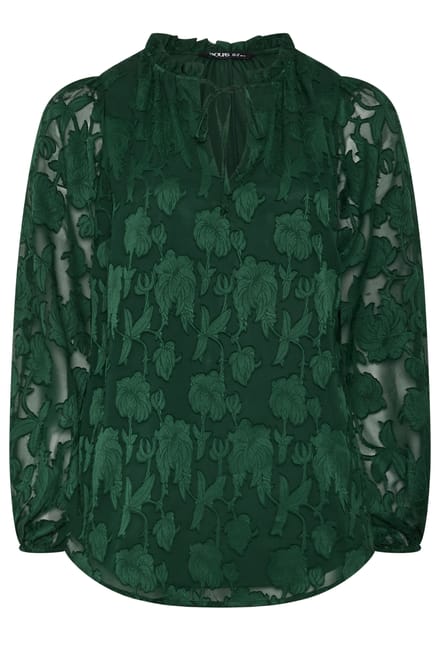 Yours Curve Groene Blouse Met Ruchekraag En Abstracte Textuur Productcode Size 50-52