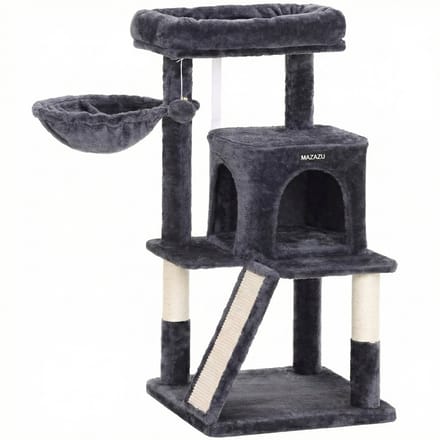 MAZAZU Krabpaal Klein voor Katten - Loopbrug - Pluche & Sisal - 96 cm - Donkergrijs
