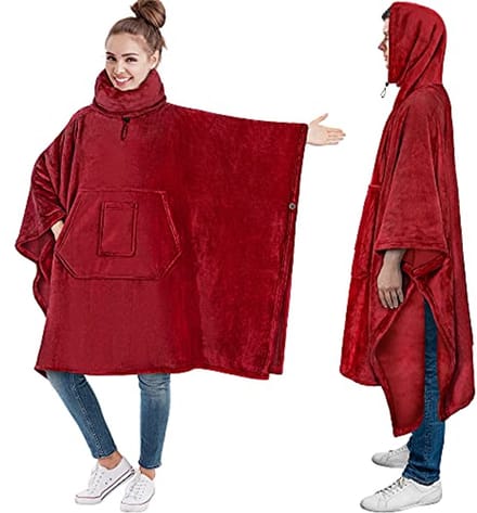 Draagbare deken poncho voor volwassenen - oversized hoodie sweatshirt met nekwarmer