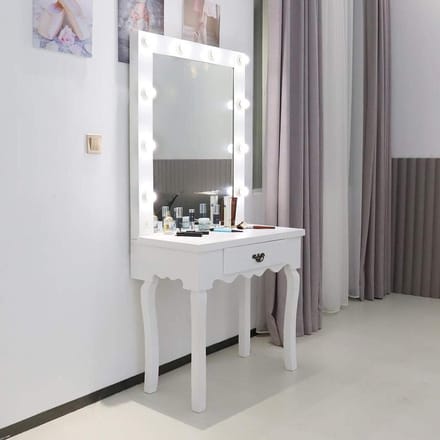 Kaptafel Set - Make-up Bureau - Schoonheidsroutine - Hollywood Spiegel - 80x45x170cm - Wit