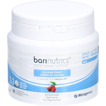 BariNutrics Calciumcitraat + K2 Kerssmaak 90 Kauwtabletten