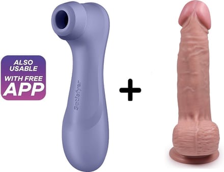 Satisfyer Pro 2 Gen 3 Paars Connect App met Handful Medium Dildo Combinatie Voordeel Set