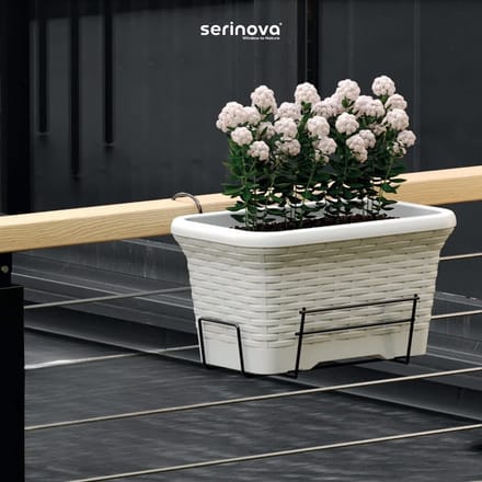 3st Rieten balkon bloembak 6.5L wit kunststof 33x20x18 met drainage
