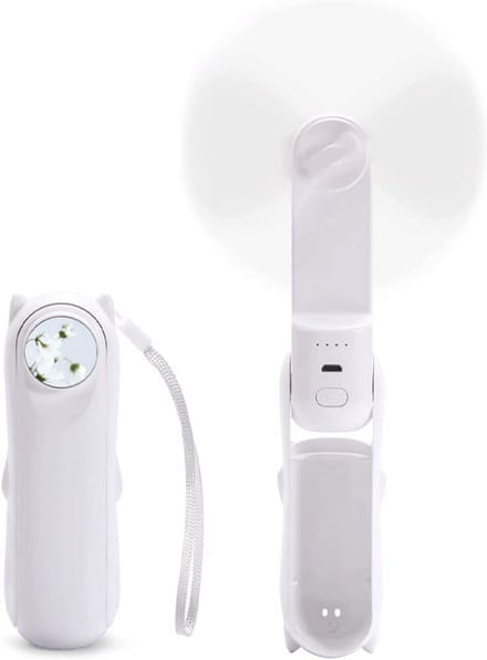 Mini handventilator - Draagbare ventilator - Oplaadbare ventilator - Handventilator - Waaier Handwaaier - Tafelventilator Draadloos - Opvouwbaar - Met spiegel - Hand Fan - met 3 standen - Wit