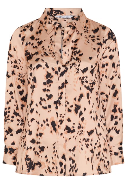 Yours London Curve Bruine Satijnen Blouse Met Dierenprint Size 38