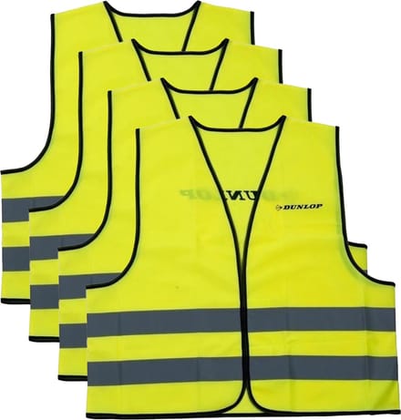 Dunlop Veiligheidsvest - 4x - geel - reflecterend - voor volwassenen - one size model