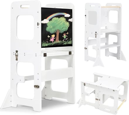 TopChoice® Leertoren Opvouwbaar - Keukenhulp - Kinderopstapje - 3 in 1 - Witt