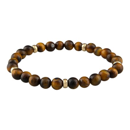 Armband natuursteen: Tijgeroog 6mm & 14kt goud