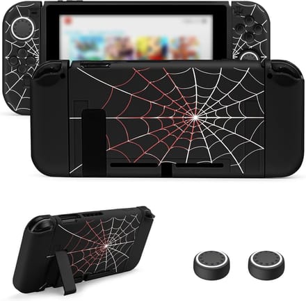 JINGDU Switch Protector Thin Docking Soft Cover for Switch 2017 NS Anti-Scratch TPU Case with Thumb Grips (Spider - ShopVlot