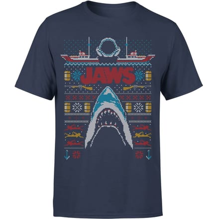 Jaws Fairisle Men's Christmas T-Shirt - Navy - L