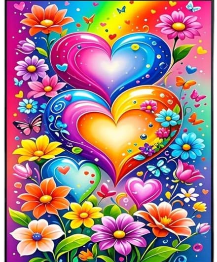 30x20cm Diamond Painting Hartjes bloemen (rond) nr 367