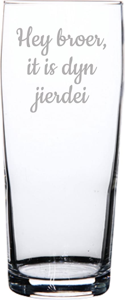 Bierfluitje gegraveerd - 19cl - Hey broer it is dyn jierdei