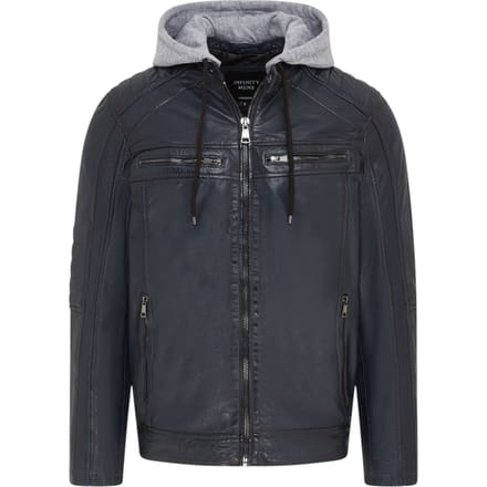 Heren blauwe capuchon biker lamsleren jas - Burten
