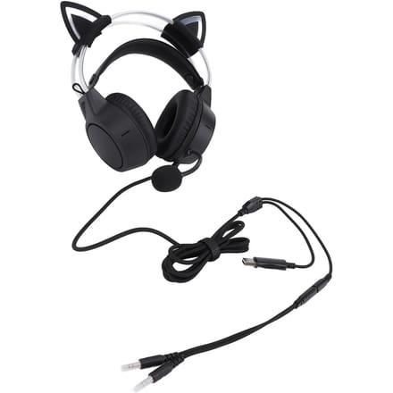 Casque de jeu noir antibruit réglable avec bandeau filaire et oreilles de chat RGB avec micro pour