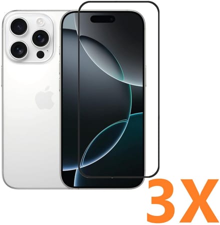 Screenprotector Glas - Full Coverage Tempered Glass Screen Protector [volledige dekking] - 3x Geschikt voor: Apple iPhone 16 Pro