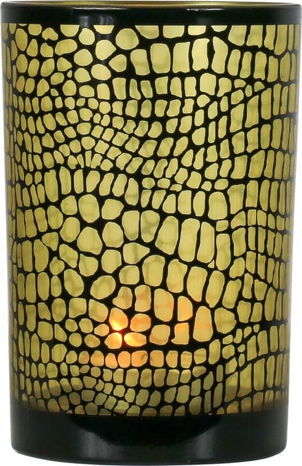 Theelichthouder croco zwart large 18cm*