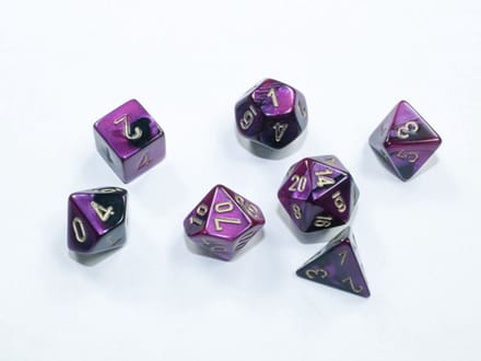 Chessex Gemini Mini-Polyhedral Black-Purple/gold Dobbelsteen Set (7 stuks)