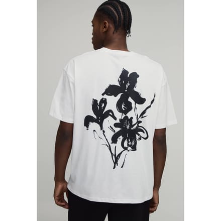 Oversized T-Shirt met Bloemenprint op de Rug | White | Size Medium