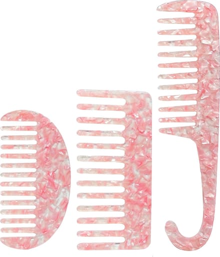 YUBBI Brede Haarkam Set - Grove Douche Kam - Wet Comb - Wide Tooth Comb - 3 Stuks - Roze
