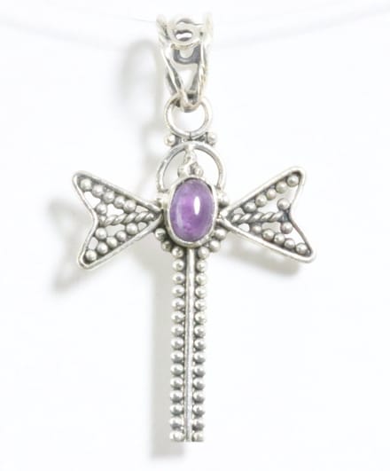 Zilveren libelle hanger met amethist