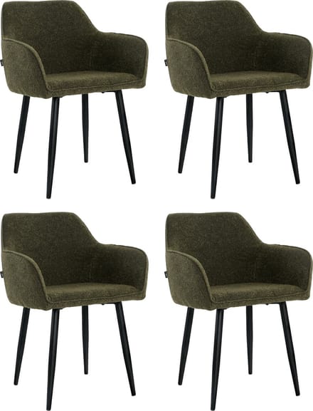 Lina® Diamond Eetkamerstoel - Groen - Set van 4 - Boucle