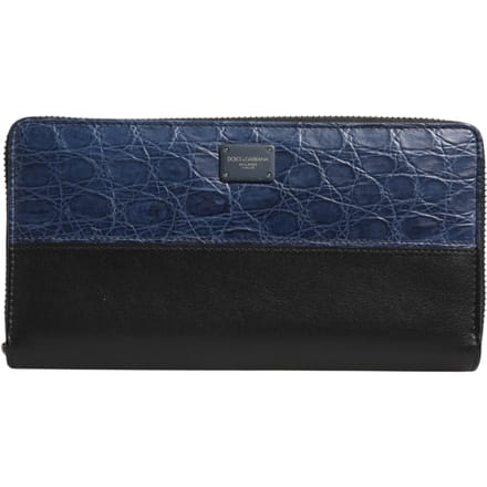 Zwarte Blauw Exotisch Leren Heren Continental Clutch Portemonnee