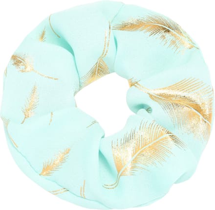 Scrunchie golden feather blauw