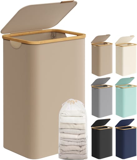 SONGMICS - Wasmand - Opklapbaar Deksel - Afneembare Waszak - Bamboe Handgrepen