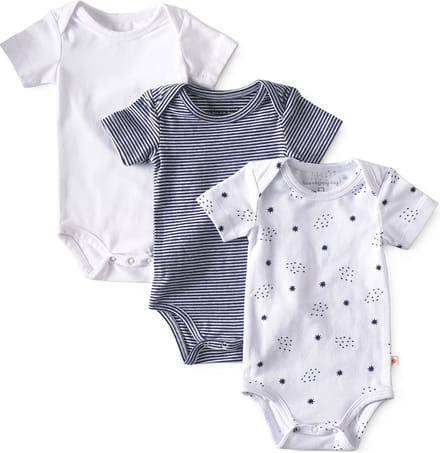 Little Label - romper korte mouw 3-pack - navy white 9M - maat: 74 - bio-katoen