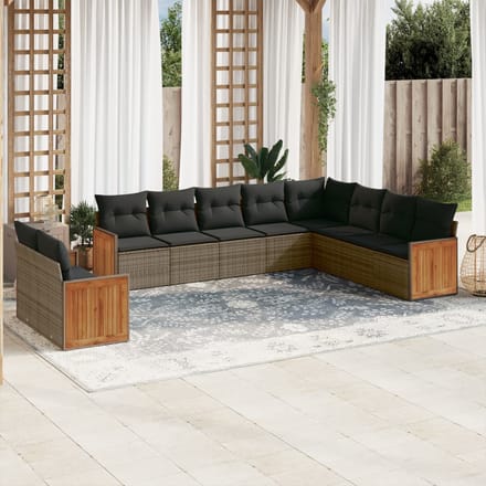 vidaXL - 10-delige - Loungeset - met - kussens - poly - rattan - grijs