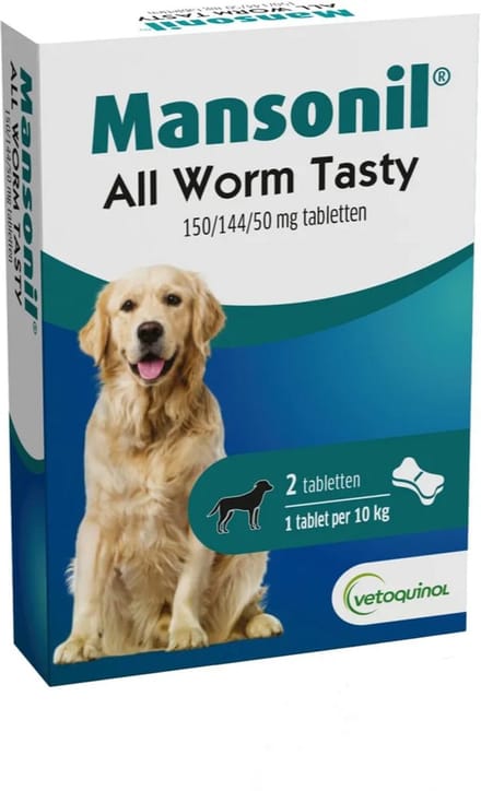 Mansonil All Worm Tasty Bone - Anti wormenmiddel - 2 tab Vanaf 2.5 Kg. 1 Tab Per 10 Kg