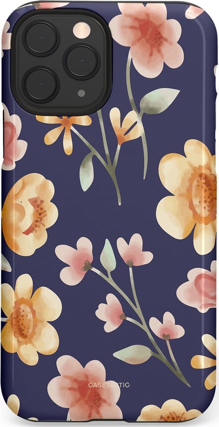 Casetastic hoesje geschikt voor Apple iPhone 11 Pro - Dubbellaagse bescherming - Fluweel Bloemendesign - Fashion Case - Donkergrijs Zand Perzik Grijs