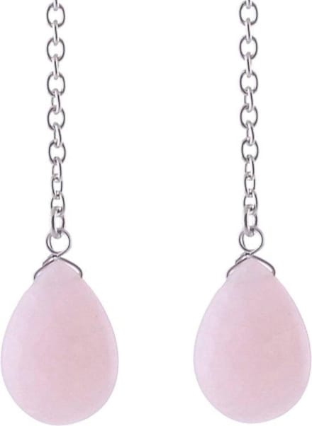 Behave - Lange oorbellen dames rozenkwarts druppel - boho romantisch