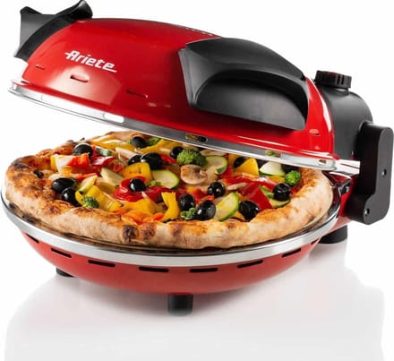 Elektrische Pizzaoven ARIETE - Rood - Vuurvaste steen - 1200W - Diameter 33cm - Max. temperatuur 400°C